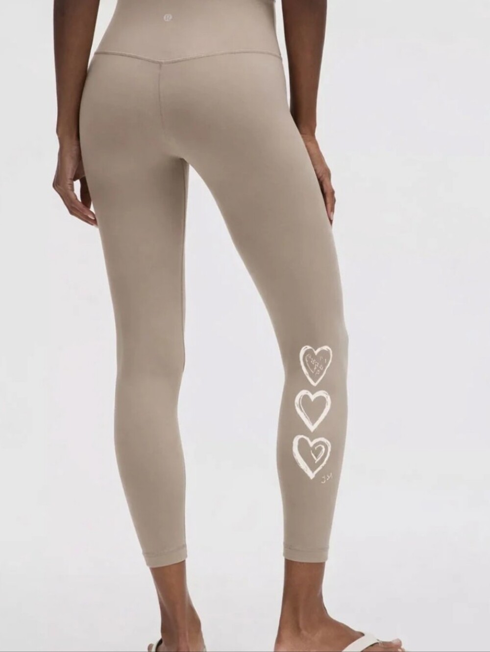 Lululemon Align Taupe Collom High-Rise  Leggings with White Heart Graphic